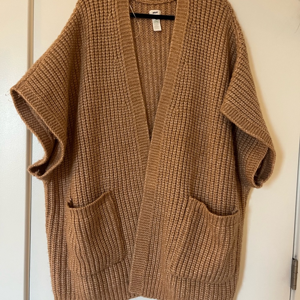 Oversized Tan Knit Cardigan Sweater